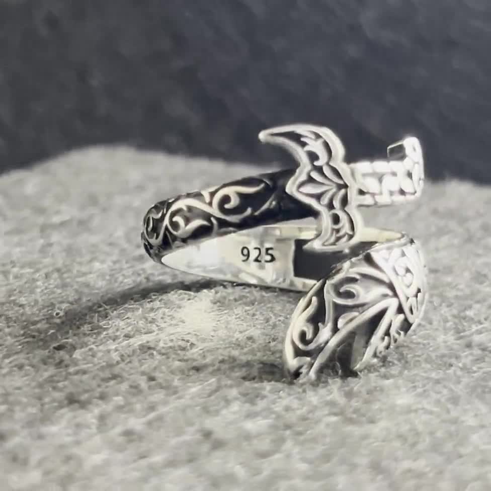 Ali's Zulfiqar Sword Black Design Ring, Silver Handmade Arabic