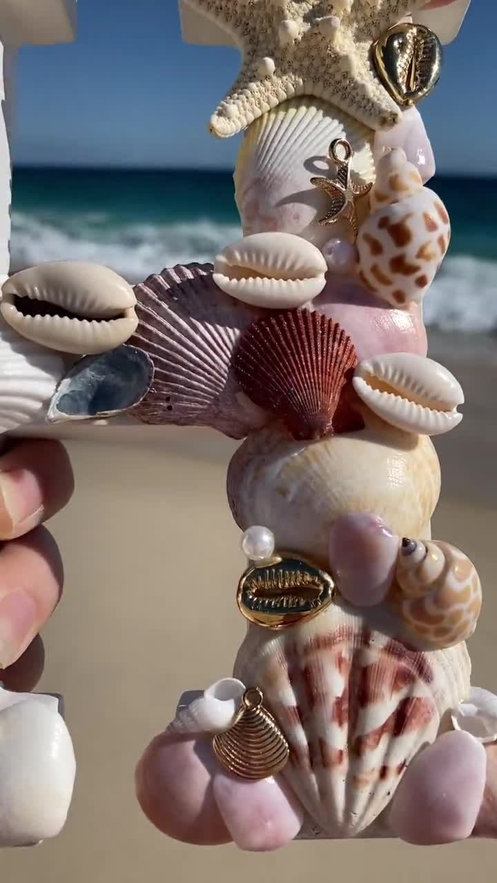 Wood Letter H Hand Decorated With Seashells and Beach Themed