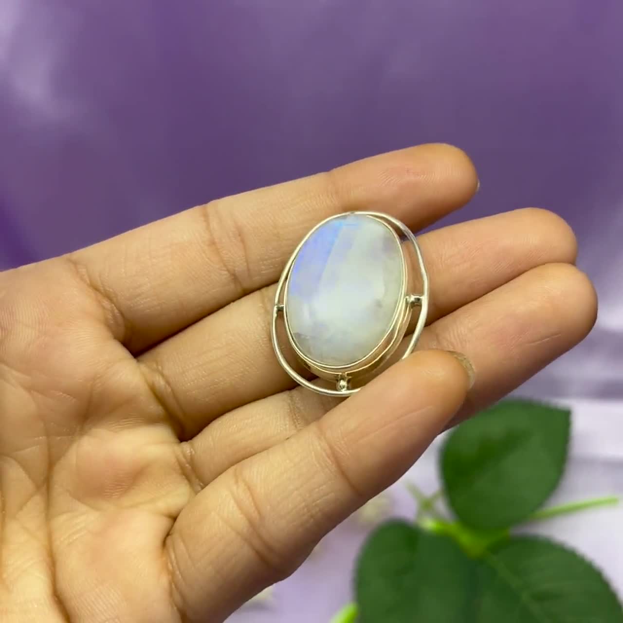 本物のムーンストーンブローチ、925スターリングシルバーブローチ