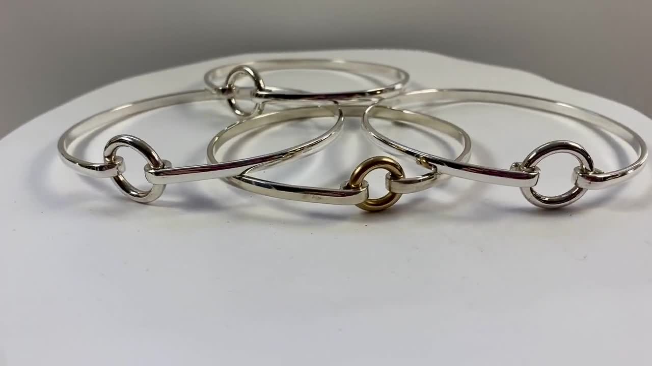 Circle Bracelet Solid Sterling Silver 14kgf His or Hers Hook Clasp