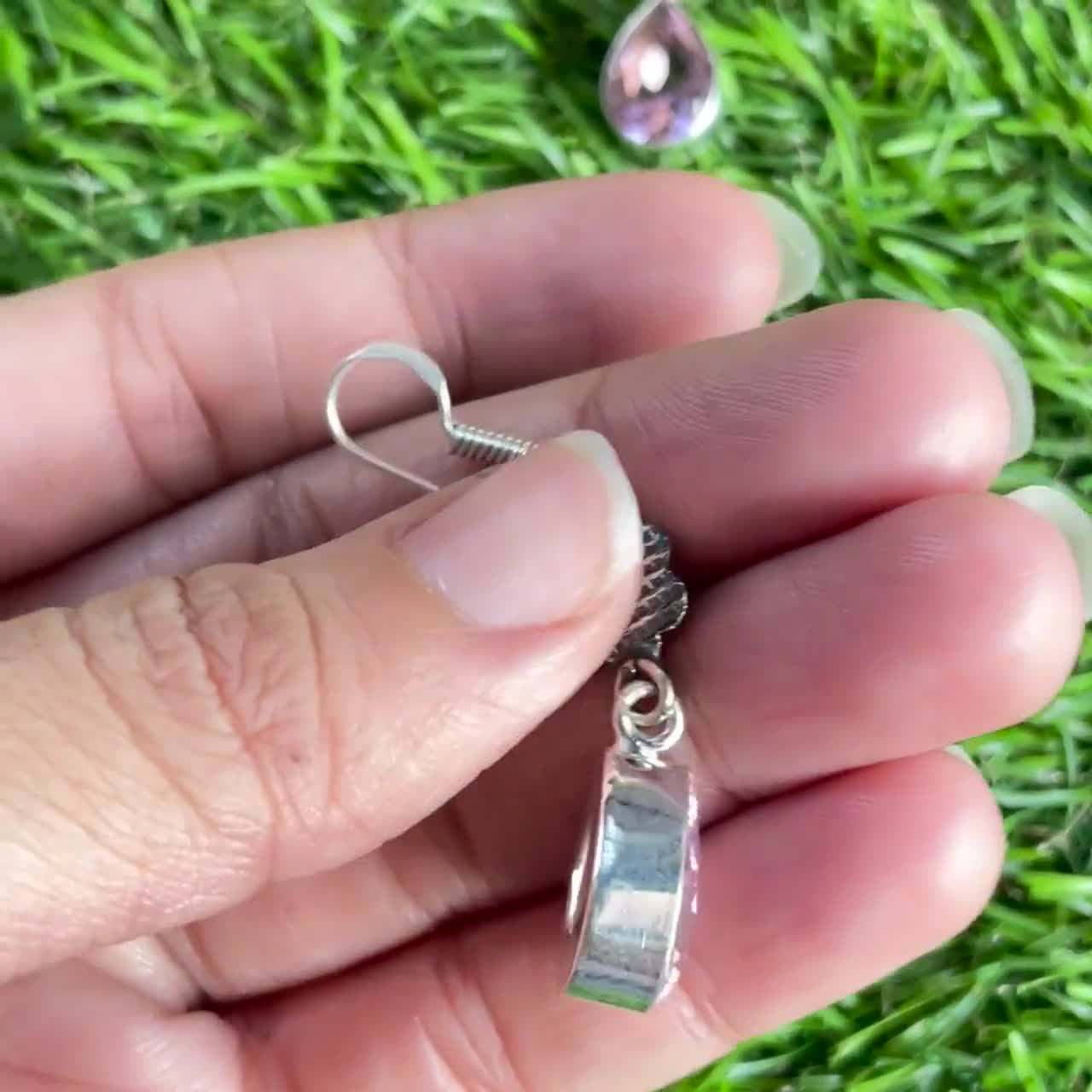 Orecchini Pendenti In Argento 925 Con Kunzite Rosa, Fatti A Mano, EPN-139