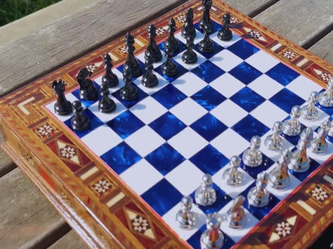 Handmade Chess Set Valentines Day Gift, Personalized Wooden