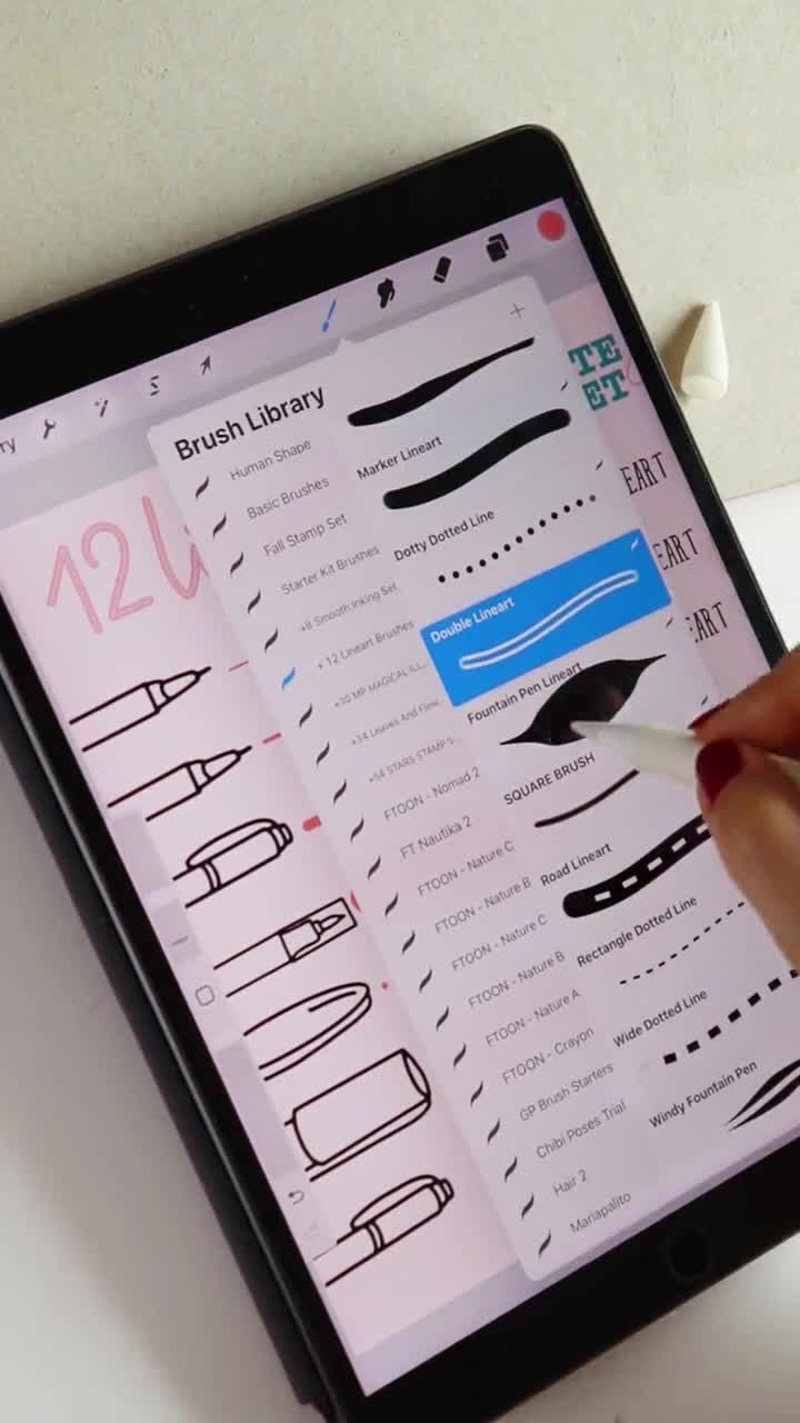 12 Lineart Procreate Brushes, Inking Brush Set M047 – MariaPalito Studio