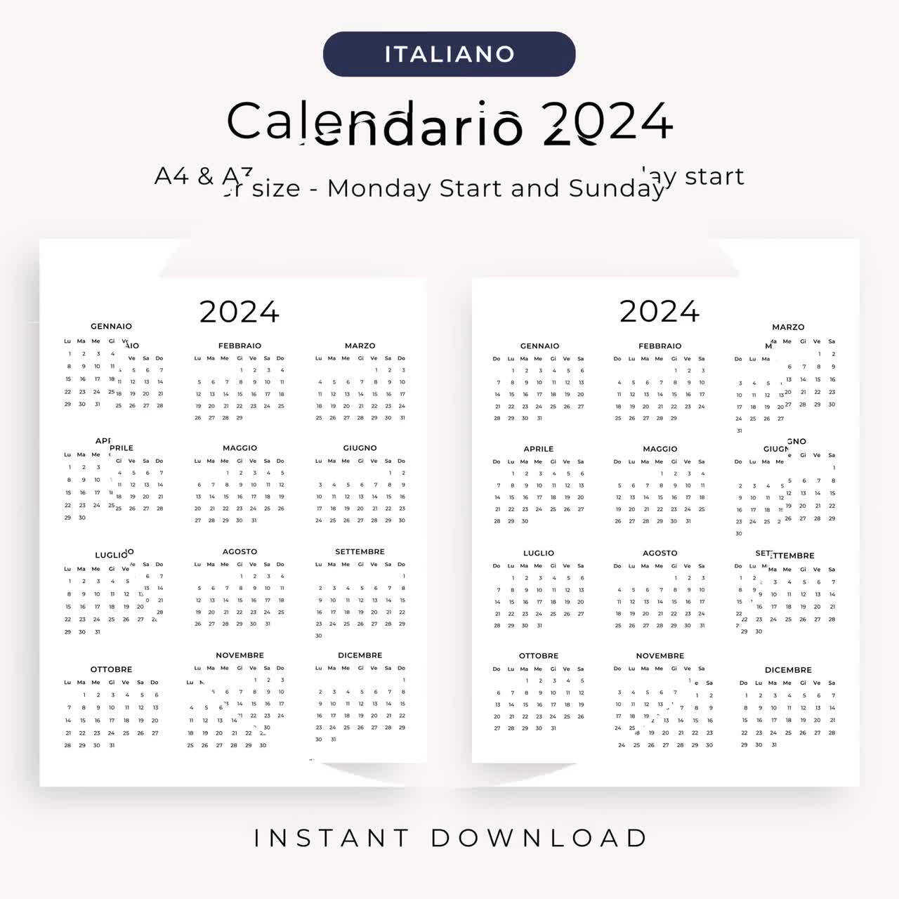 2024 Calendrier 2024 French Calendar 2024 Yearly Calendar French PDF  Calendar 2024 PRINTABLE A3 A4 Letter 2024 Calendrier Annuel PDF 2024 