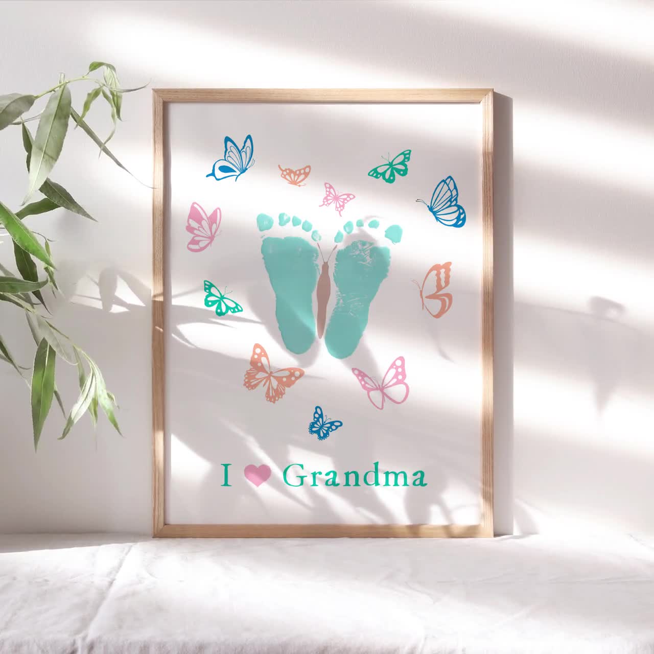 Printable DIY Grandma gift | Love you Grandma keepsake | Gift from baby |  Grandma Birthday Idea | Butterfly Footprint Craft | Baby Footprint