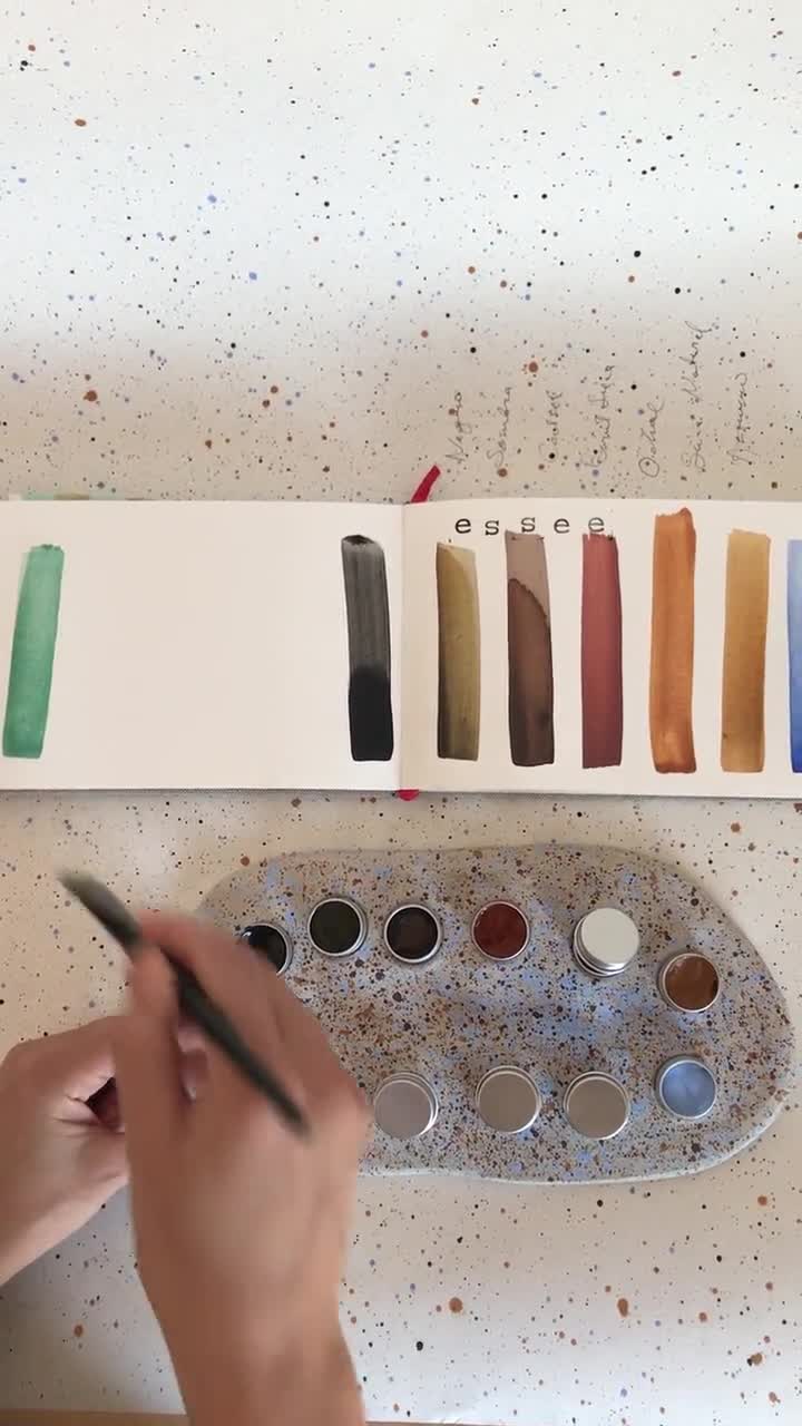 Porcelain pans, Rosso Venezia, natural watercolours, various shades, Essee Earth & Essence video poster