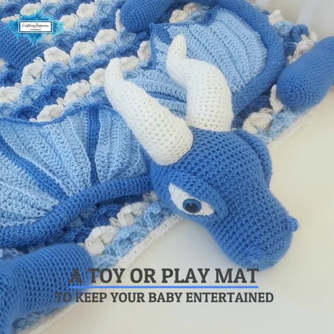3in1 Ice Dragon Baby Blanket Crochet Pattern Dragon Blanket Stroller Pram Toy Security Blanket Lovey Baby Shower Gift Boy Amigurumi Dragon
