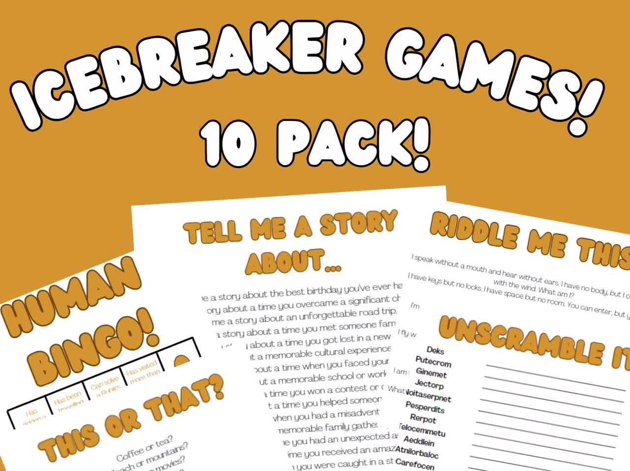 Icebreaker Games! 10 Pack Bundle. Instant printable download