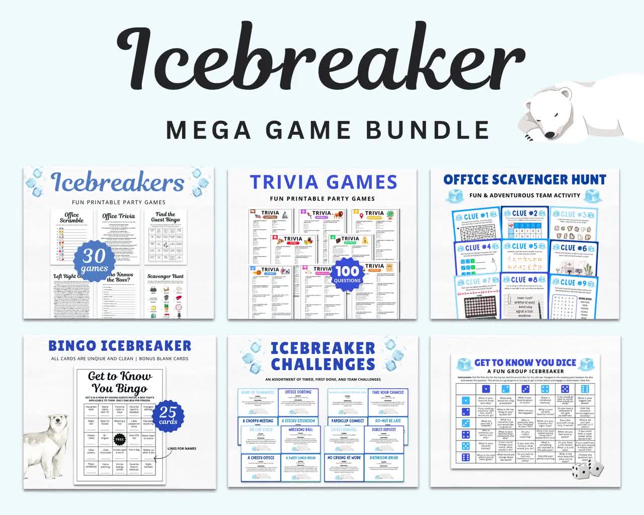 Icebreaker Games メガバンドル: 印刷可能なオフィスパーティーゲーム 