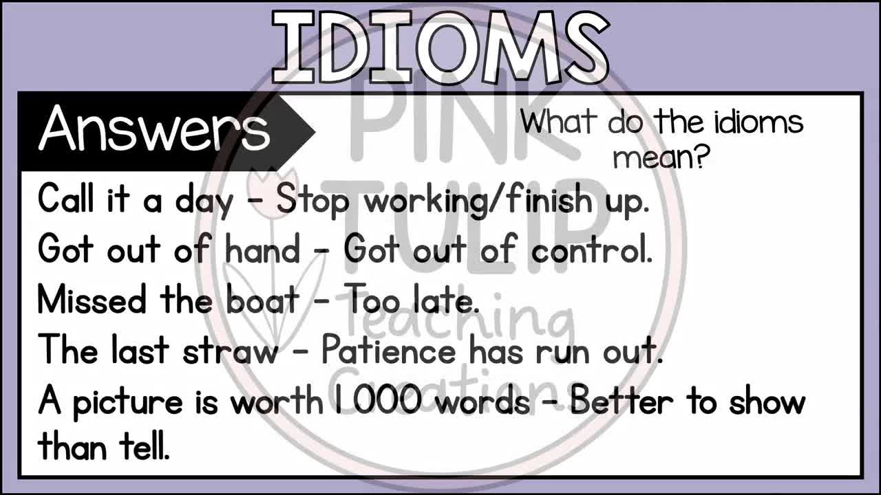 The idiom will show here. Read the idiom, discuss with the class, then  click enter to see the definition. Idioms Set 8: What Does This Mean? -  ppt download