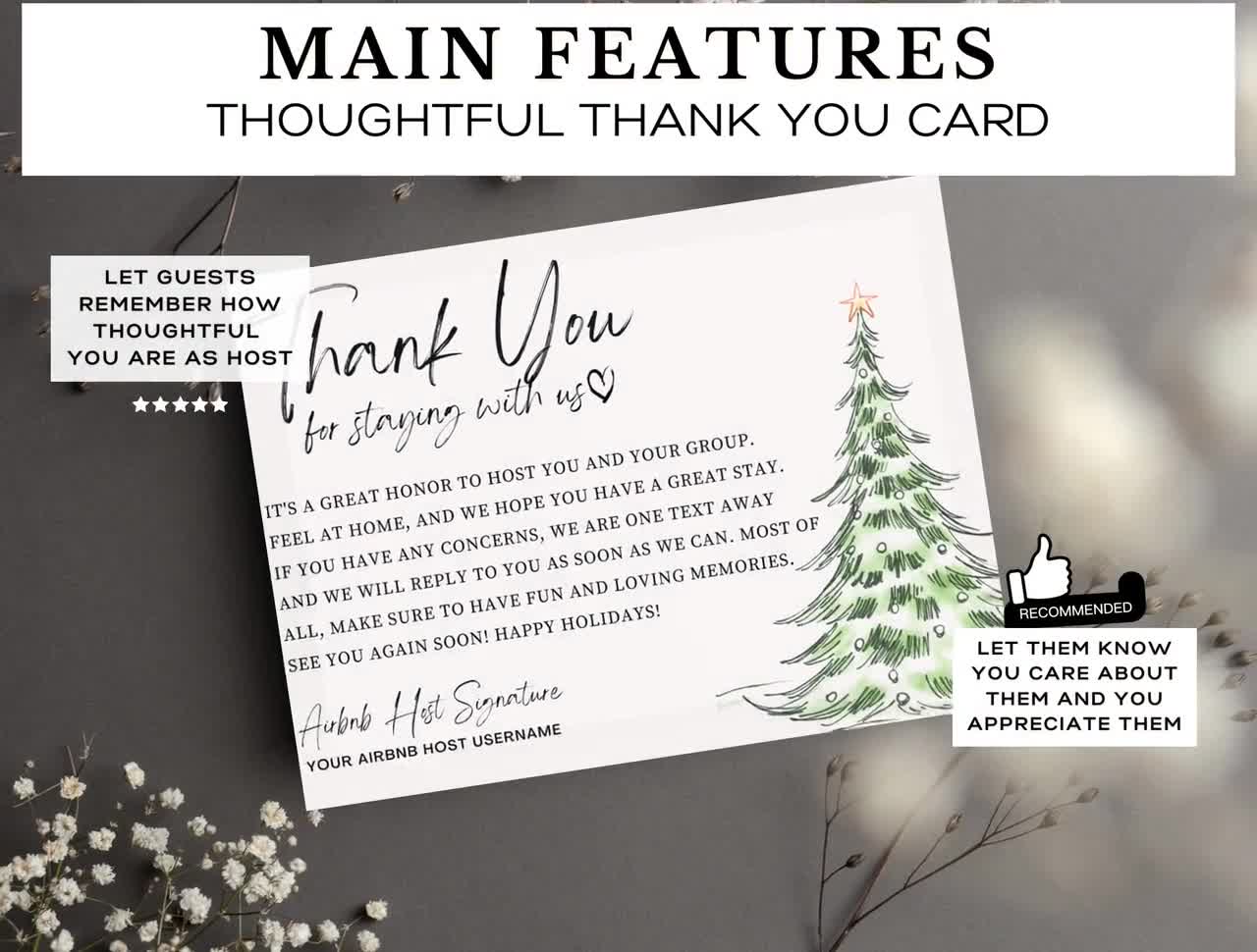 Airbnb Host Christmas Holidays Thank You Card Template Airbnb Vacation  Rental Business Card for Guests Editable Canva Welcome Postcard 