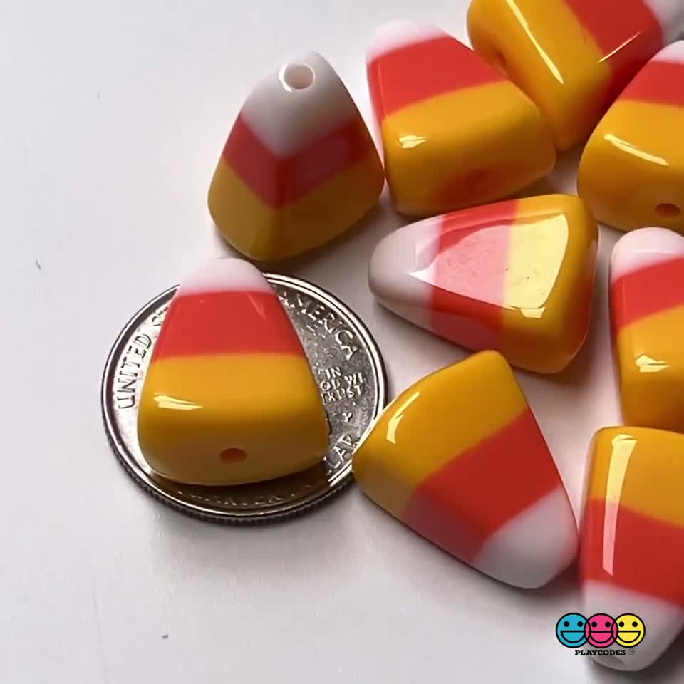 Candy Corn with Holes Fake Food Realistic Jewelry Charm Halloween Cabochons  10 pcs