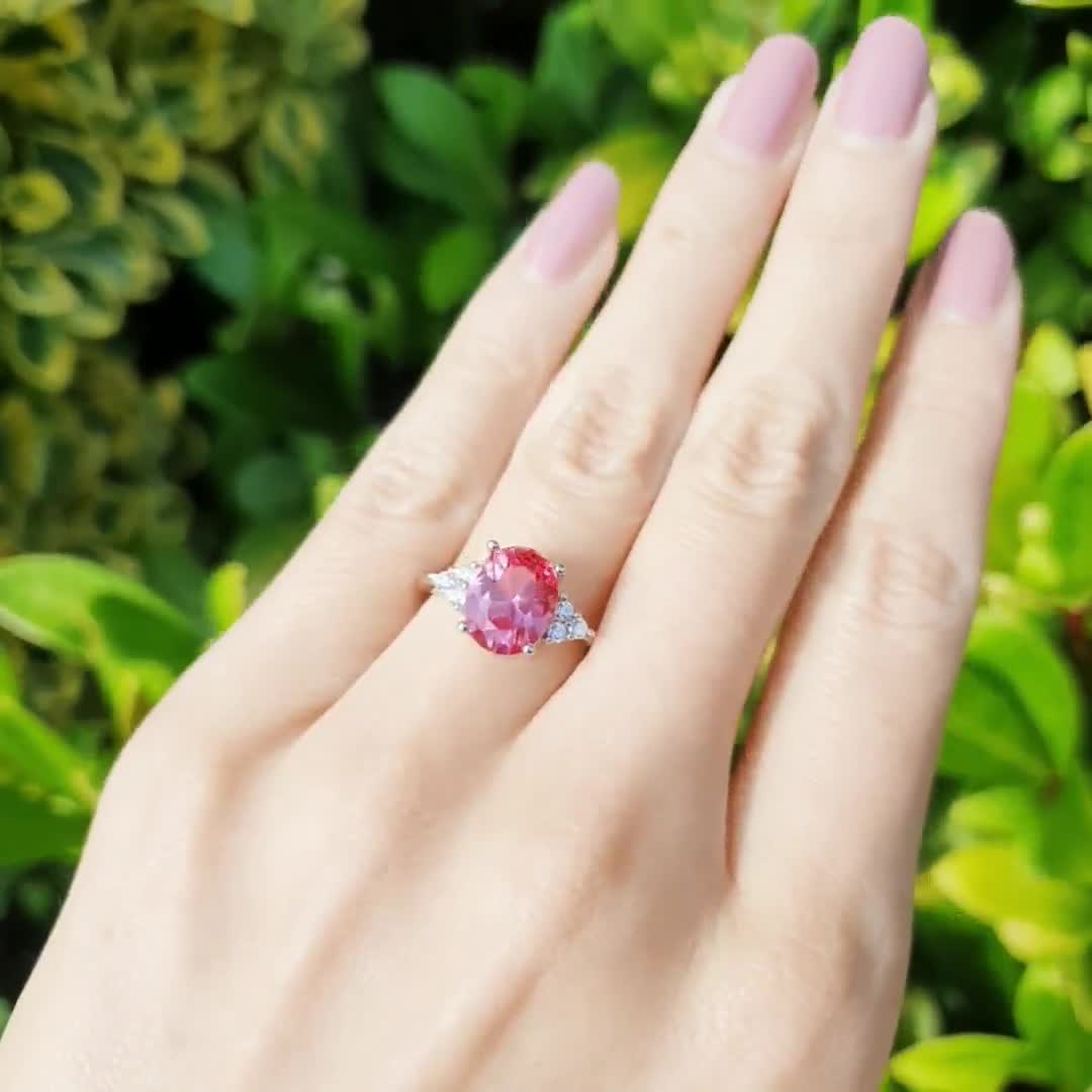 Morganite Halo engagement ring, padparadscha sapphire colour, solitaire ring,  vintage design, Princess Eugenie, pink stone ring, oval cut
