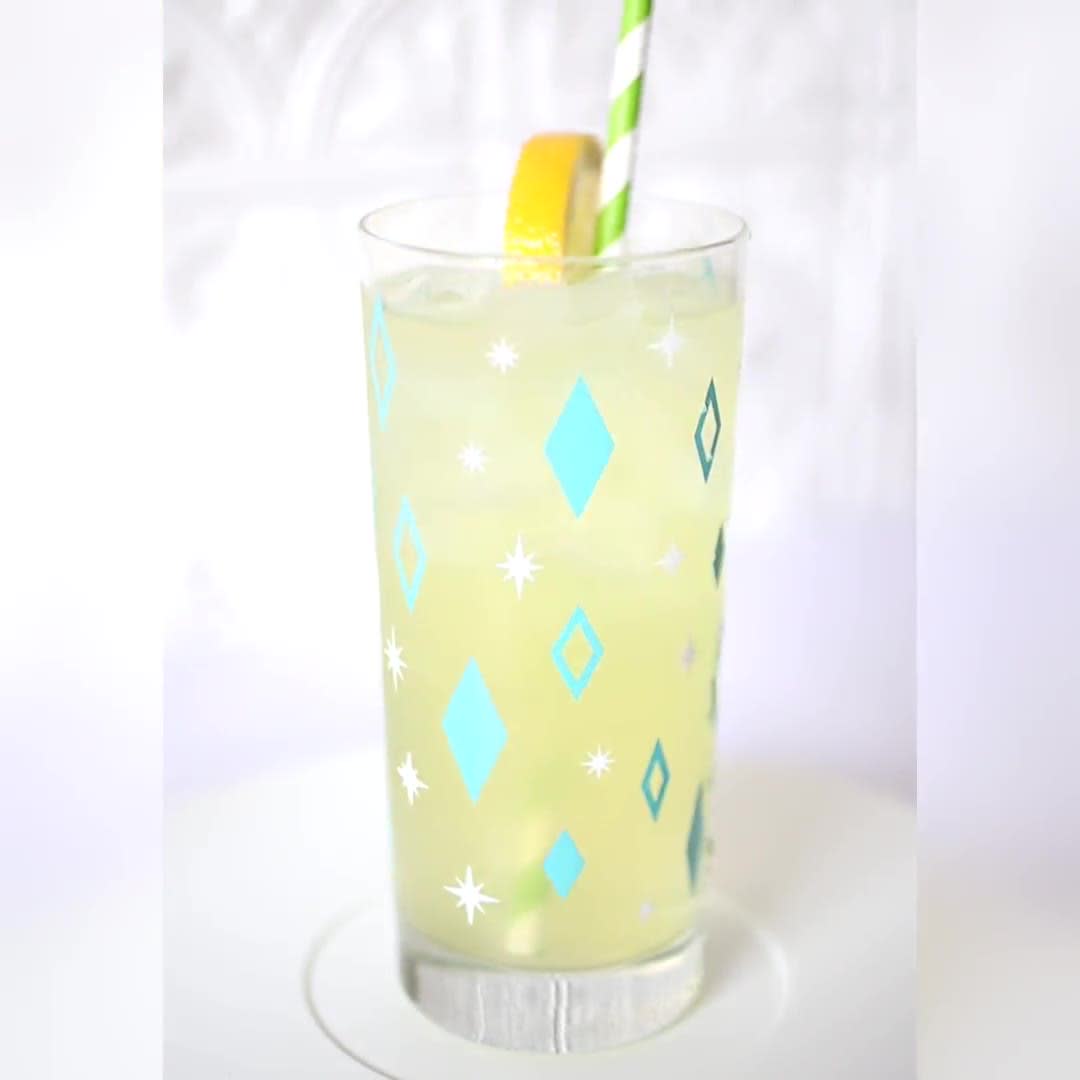 Aqua MCM Mixed Print Collins Glasses Dishwasher Safe Cocktail