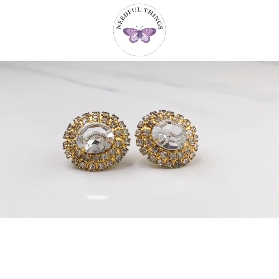 ピアス VINTAGE HOLLYWOOD Smooth Volume Earrings 5BNY507 Lovely Vintage Jewellery Gold-tone Rhinestone Stud Push Back