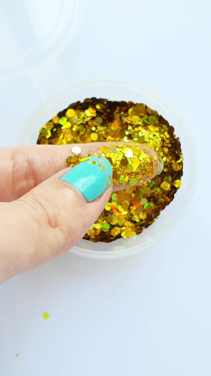 Yellow Gold Mix Hologram Chunky Glitter for Resin Crafts, Glitter for Nail  Art, Body, Makeup, Hair, Face 