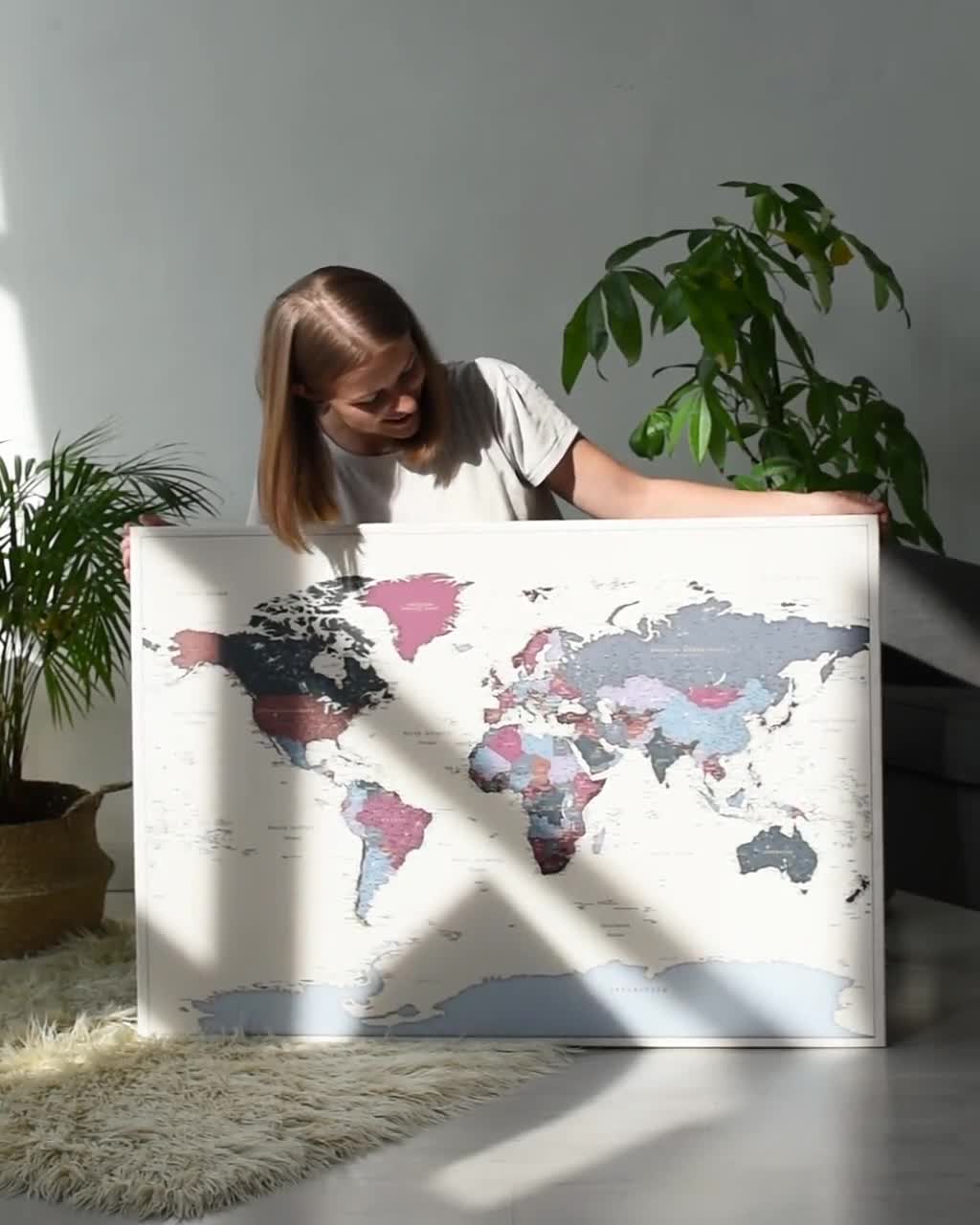 PAQUETE: 2x Mapa mundial de lugares en los que has estado para marcar viajes  Mapa de viaje detallado con chinchetas Tablero de alfileres con mapa  personalizado Arte de pared 100x70cm/39x27 