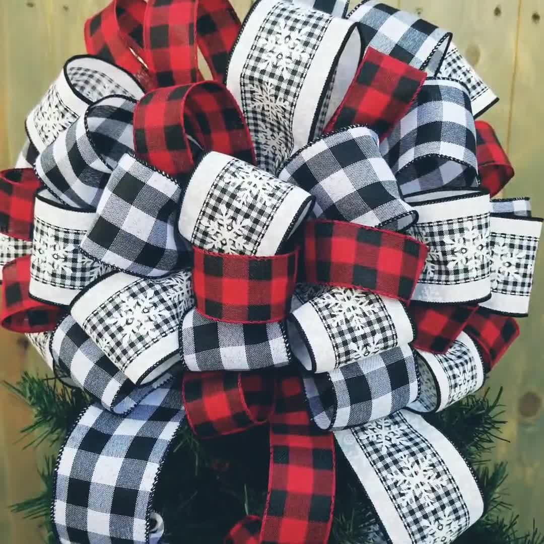 Christmas Mini Linen Bow, Buffalo Plaid Bow, White and Black Checkered Bows, Red and Black Gingham Ribbon Bows, Farmhouse Home Decoration for