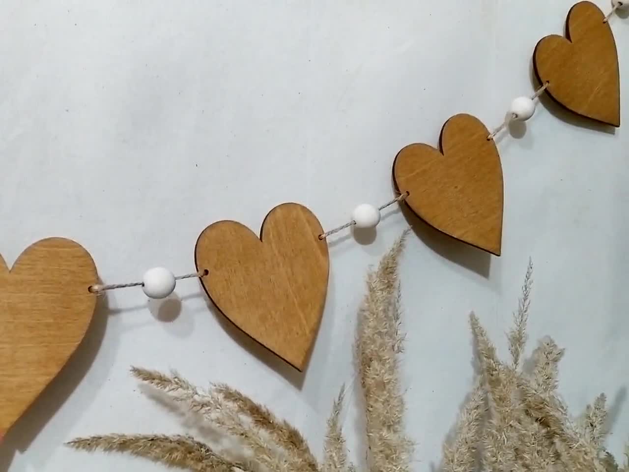 Wooden Heart Garland Boho Wall Decor Wood Heart Rustic 