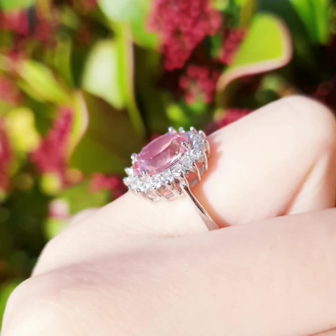 Blush Pink Sapphire Engagement Ring. Light Peach Pink Sapphire 