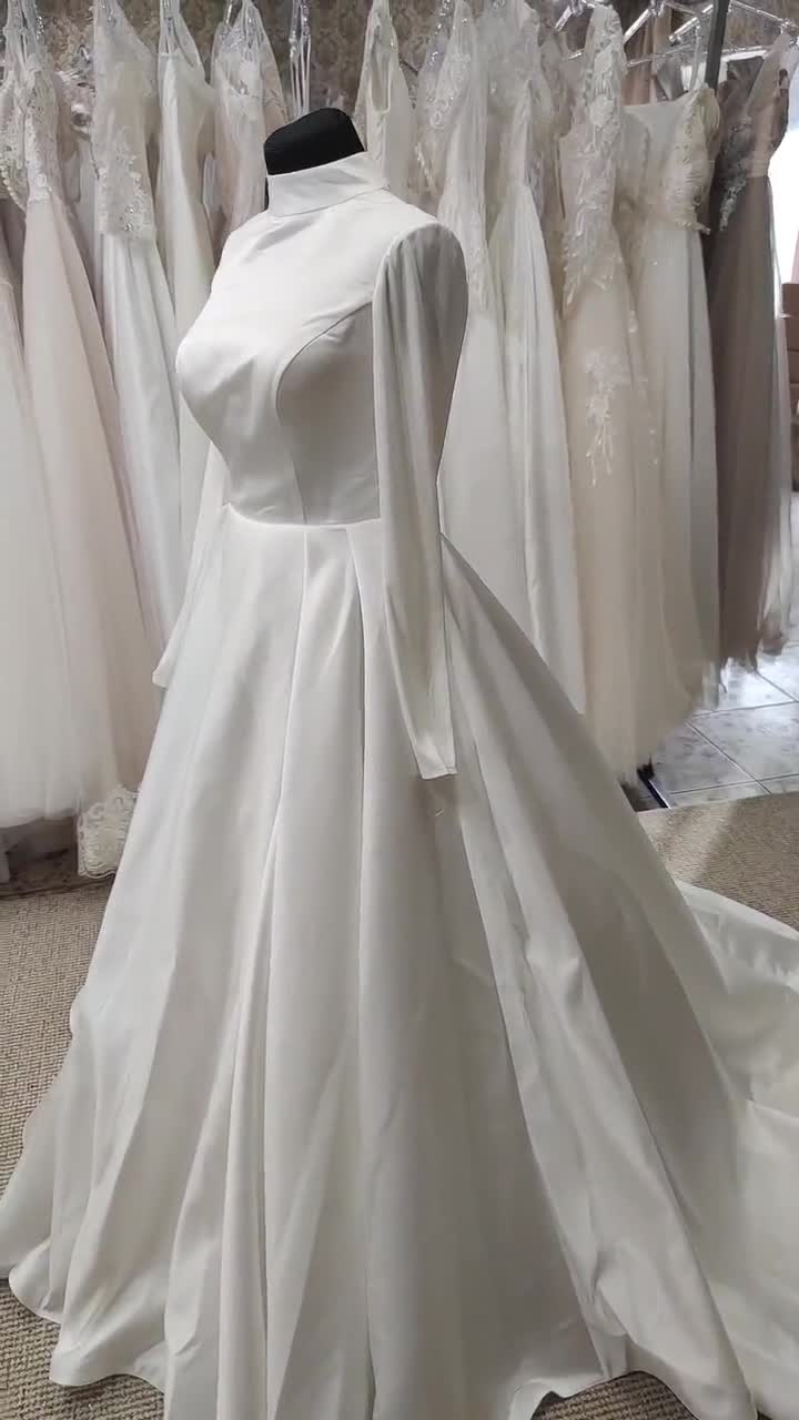 Simple and Elegant Wedding Dress,a-line Wedding Dress,satin Long