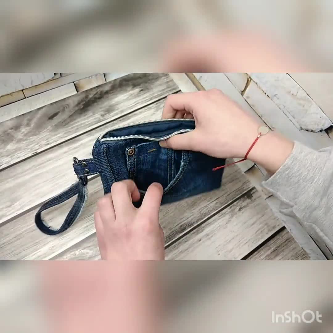 Recycled Denim Set Mini Backpack and Wristlet Vintage Jeans 