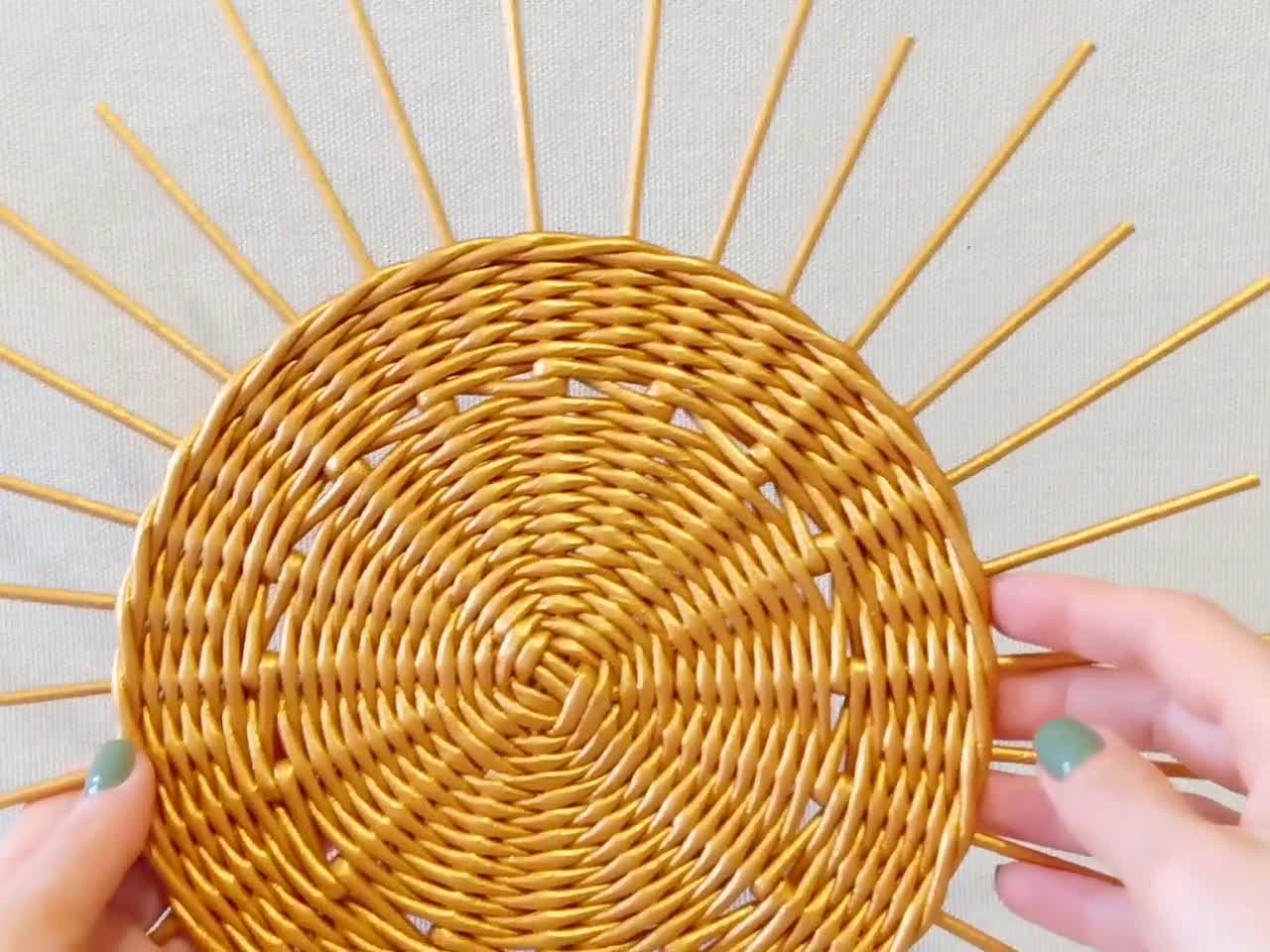 Raffia Grass Wall Hanging Boho Style Home Decor Round Natural