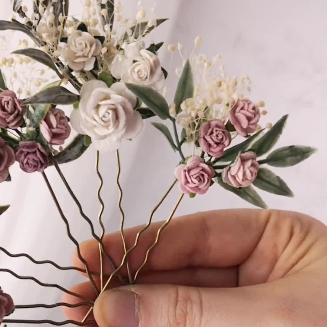 Pinza floral para el pelo con hortensia preservada - Trencadissa Art floral