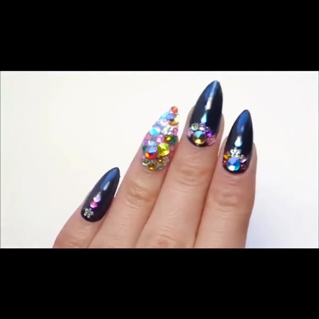 Festival Nails ／ Reutilizable, arco iris, prensa, arte, regalo, stiletto,  bling, negro, holográfico, pedrería, colorido, fiesta, orgullo, rave, amor