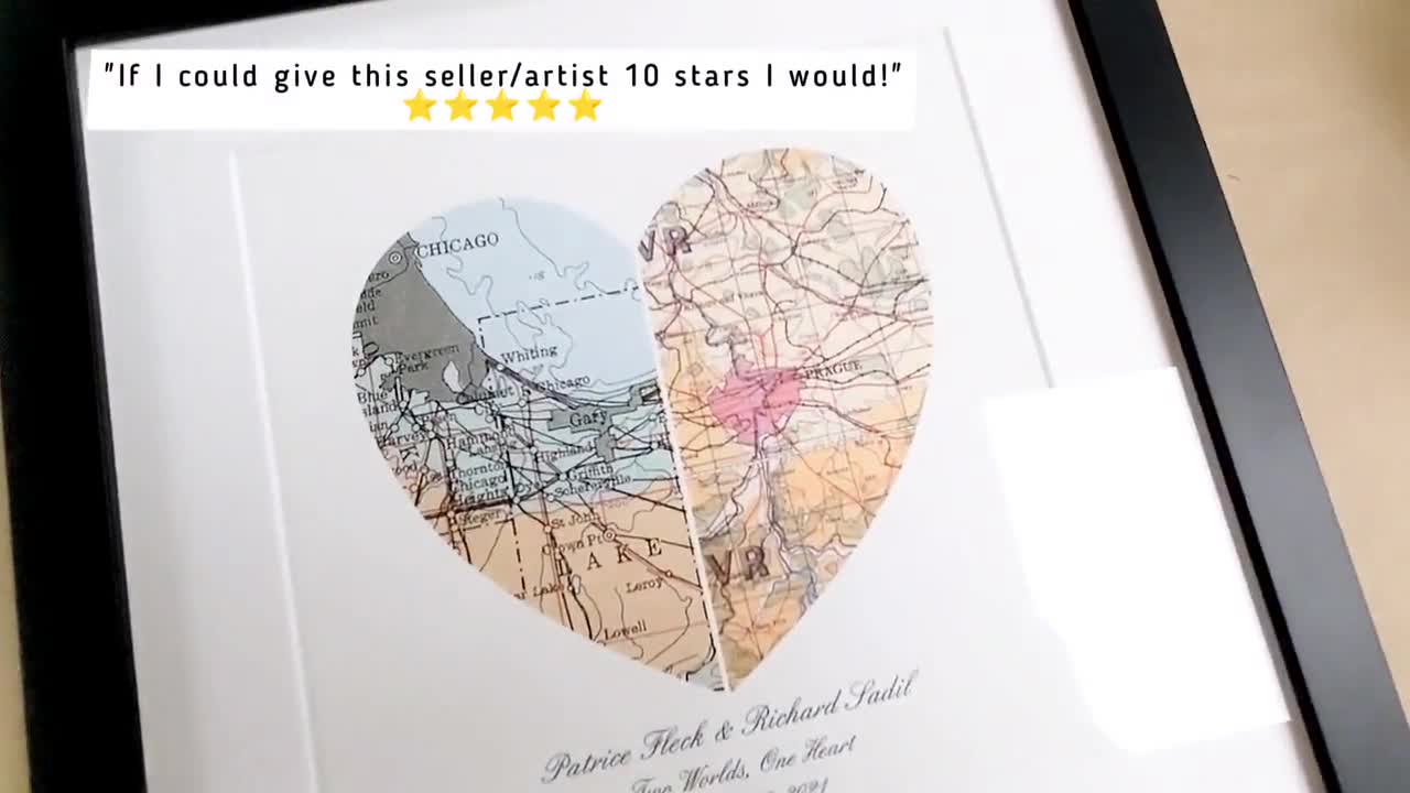 Unique Wedding Gift for Couple, Map Heart Art, Heart Map Print