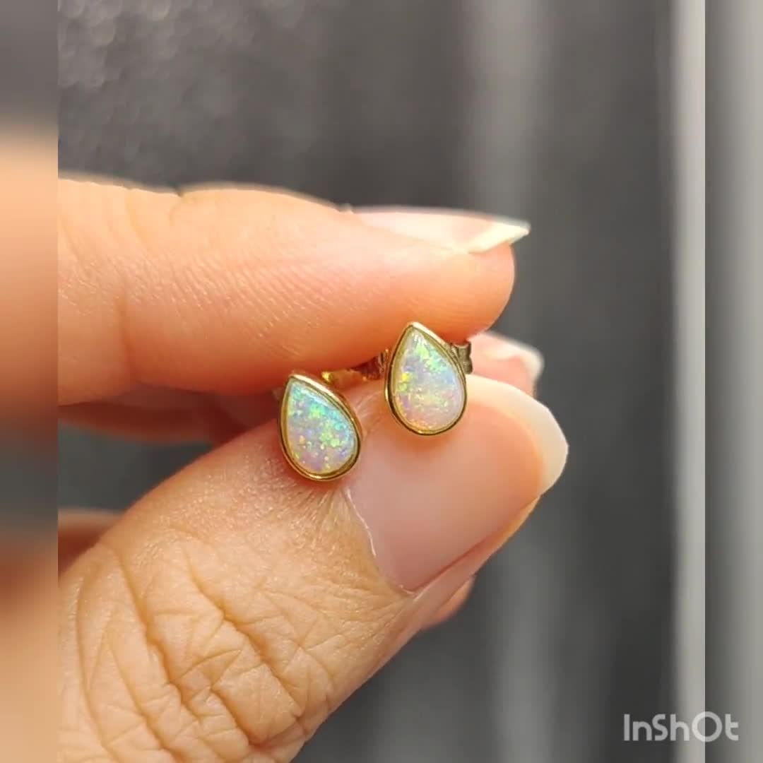 Minimalist Pear Shaped Australian Solid Opal Stud Earrings