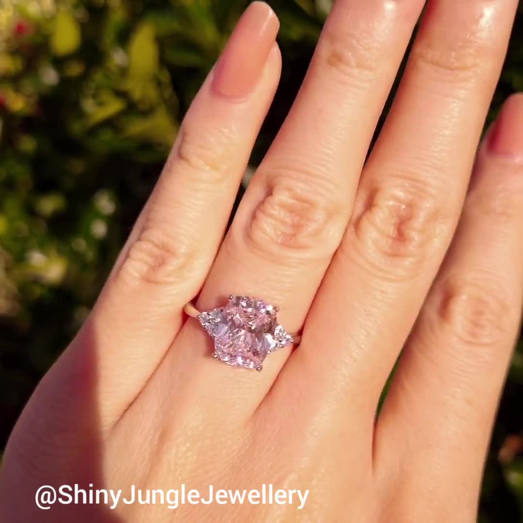 Buy 3 Carat Pink Topaz Ring, Halo Engagement Ring, Promise Rings for Her,  Split Cross Shank Wedding Ring, Round Gemstone Ring, Free Ring Box Online  in India - Etsy