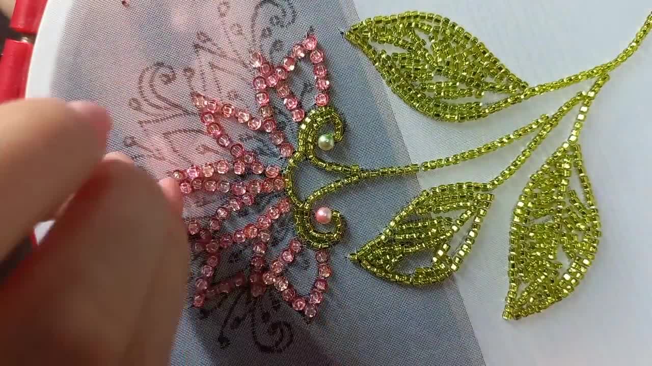 Floral Beaded Grid Embroidery with Tambour Beading 