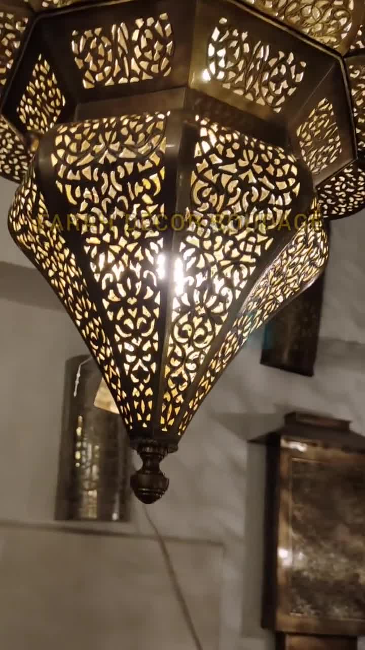 Lampada marocchina, plafoniera marocchina, lampada in ottone antico,  lampadario in ottone rame marocchino -  Italia