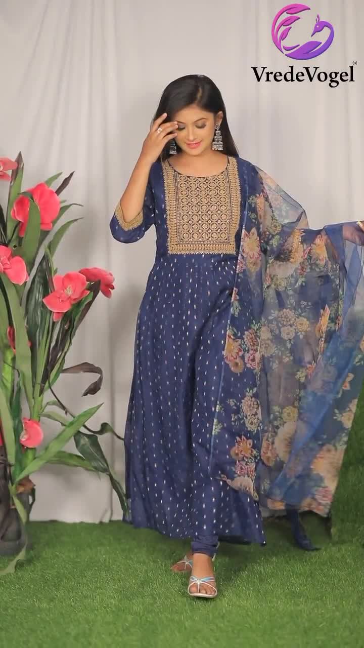 Indian Party Wear Chanderi Modal Silk Butti Embroidered Anarkali 3