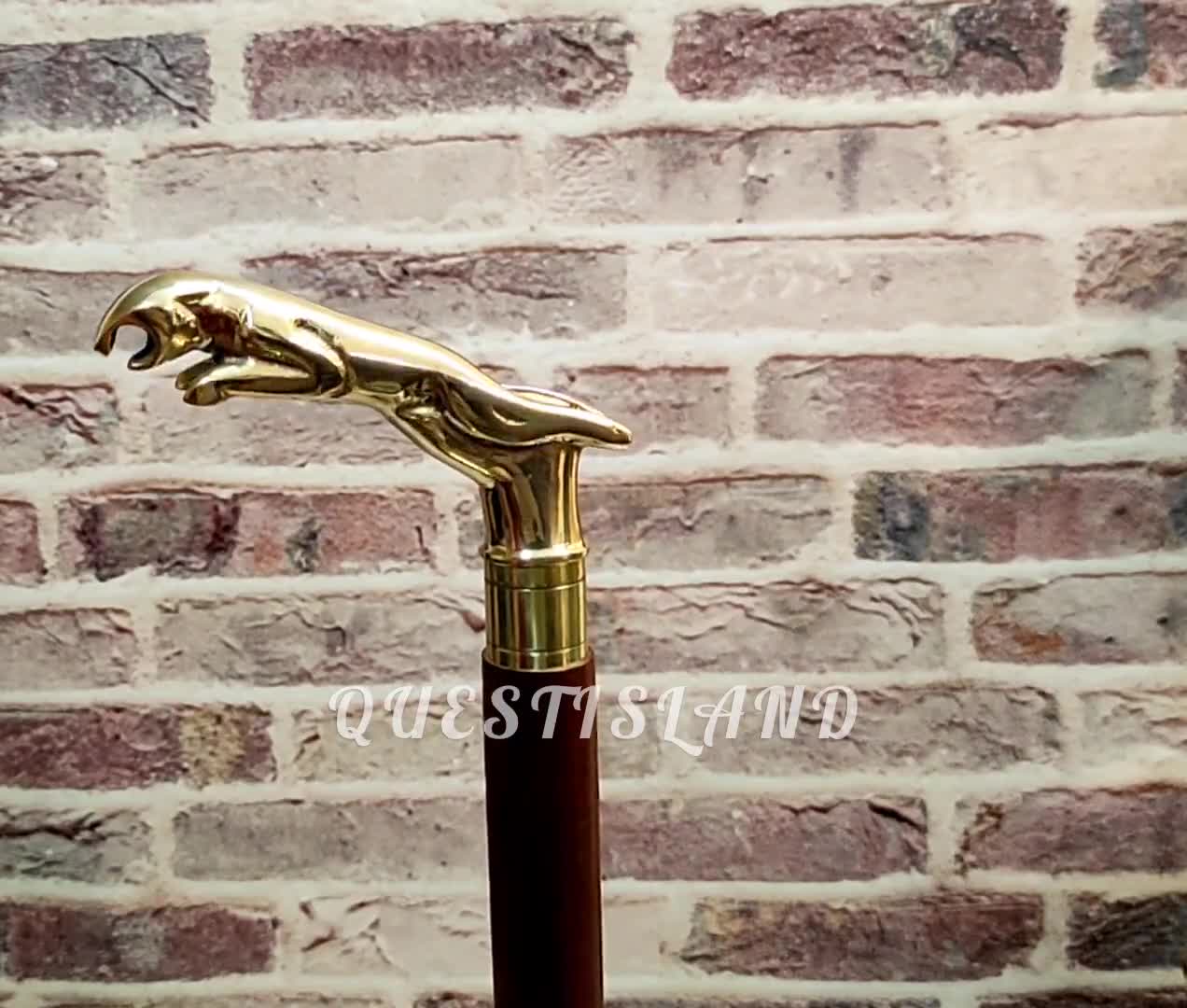 真鍮製ジャガーハンドルの木製ウォーキングスティック：ビクトリア朝