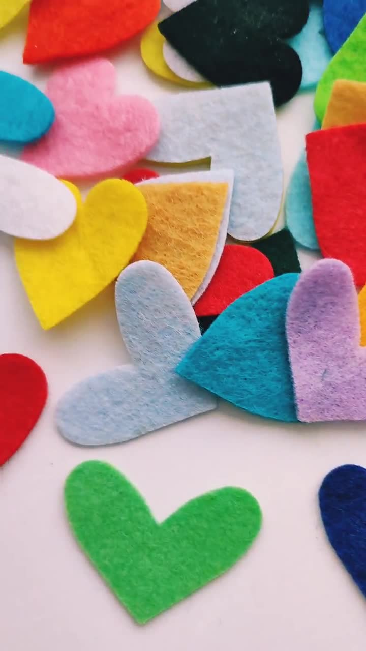 Colorful Stuffed Felt Hearts with Die Cuts - Smiling Colors