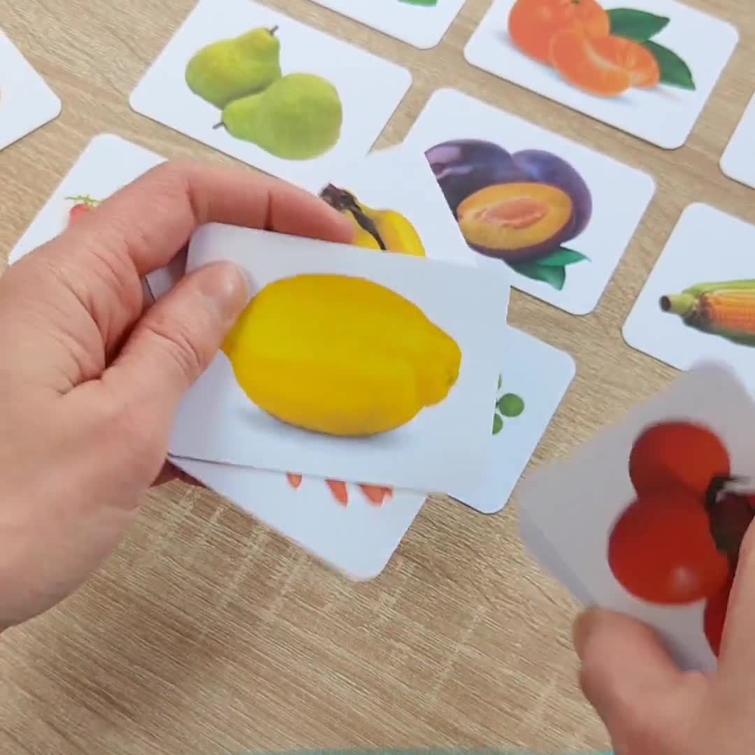 Vaguelly Set De 30 Tarjetas Educativas De Frutas Y Verduras - Aprendizaje Temprano Para Niños, Juego Cognitivo