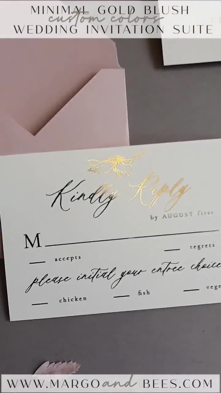 Elegant Bespoke Gold Wedding Invitation Suite, Glamour Wedding Invites With  Gold Foil, Custom Luxury Blush Pink Invites With Gold Flowers