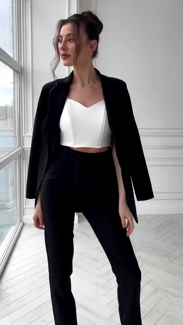Black Pantsuit for Business Women, Tall Women Pants and Blazer