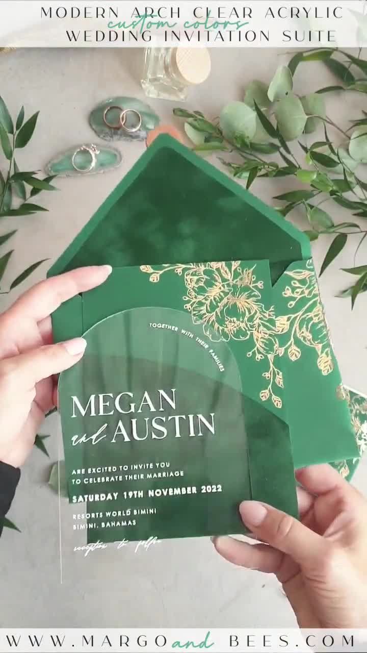 Modern Gold Printing Circular Floral Round Shaped Acrylic Wedding  Invitations SWAY003