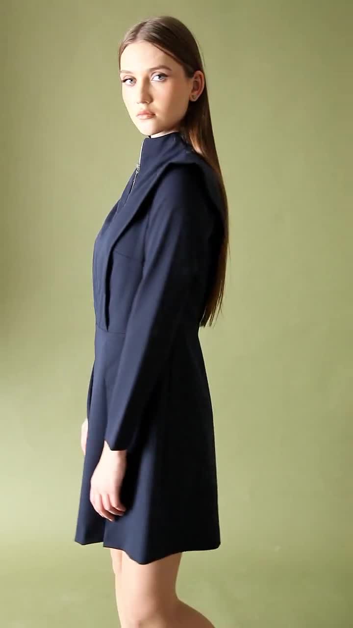 High Neck Military Style Women's Dress, Fit and Flare High Neck Military Style Women's Dress, Fit and Flare