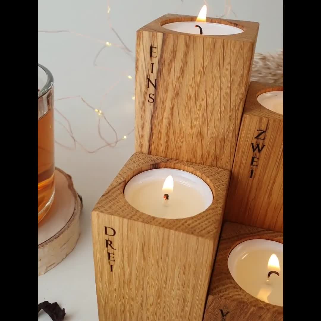 Modern Advent Wreath Made of Wood Set of 4 Candle Holders