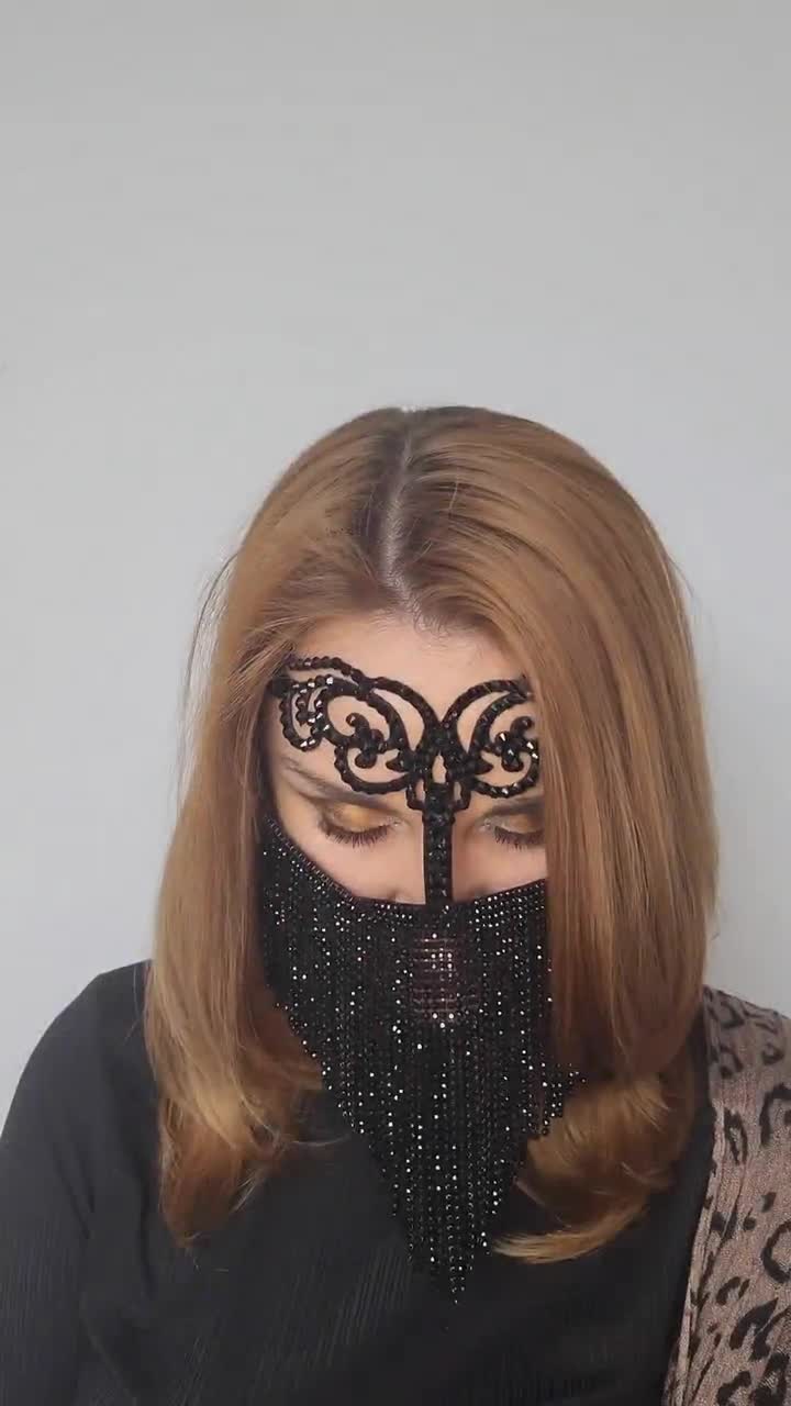 Chain face mask, black girls mask, face chain jewelry, arabian face mask, orders burka face mask, fancy bellydance mask, face chain headpiece