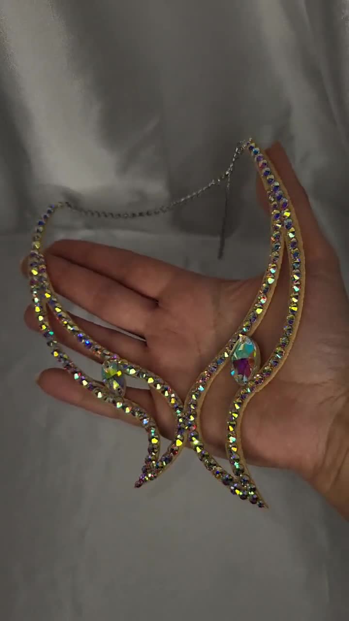 Collana Danza Del Ventre Con Strass E Pelle PU – Gioielli Scintillanti Per Ballo Latino E Spettacoli
