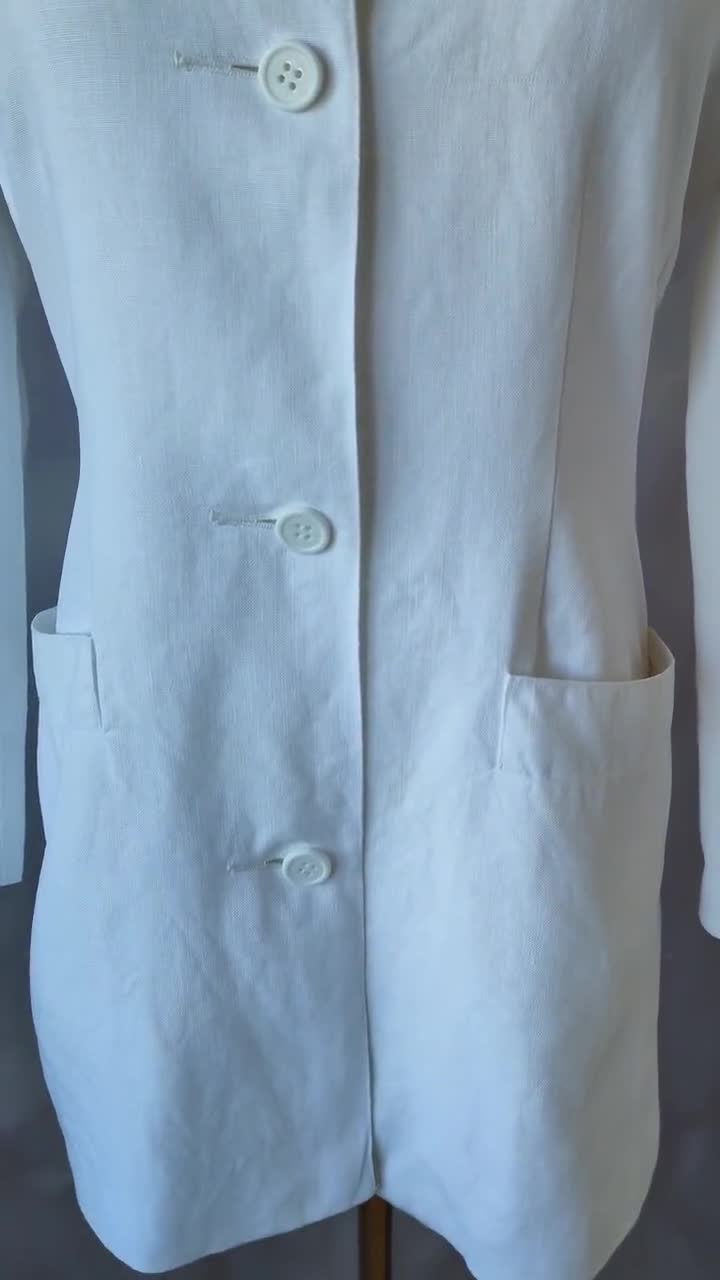 Vintage White Max Mara Linen Jacket Women, 80s Max Mara