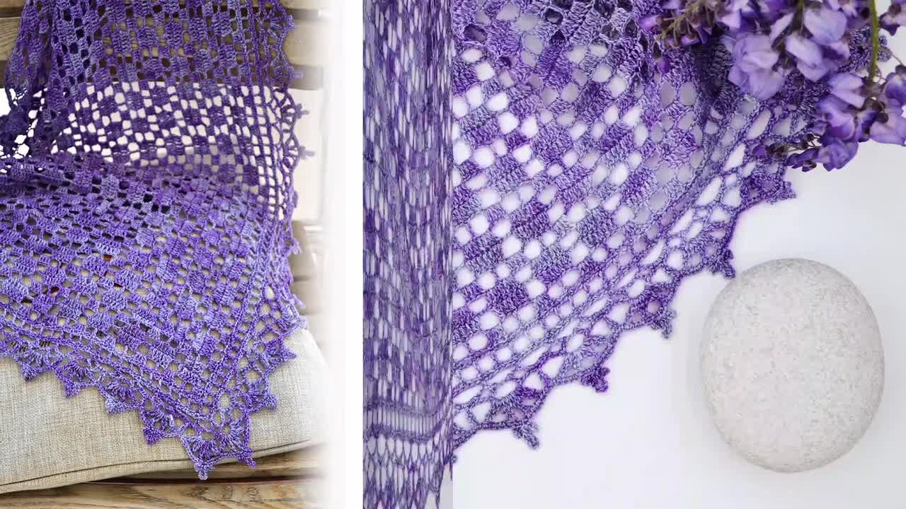 Patrón de chal de crochet de violetas prensadas: instrucciones para chal triangular y estola o bufanda rectangular video poster