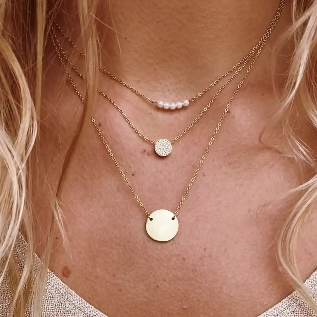 Disc Charm Layered Necklace, Necklace, Chain Gold Necklace