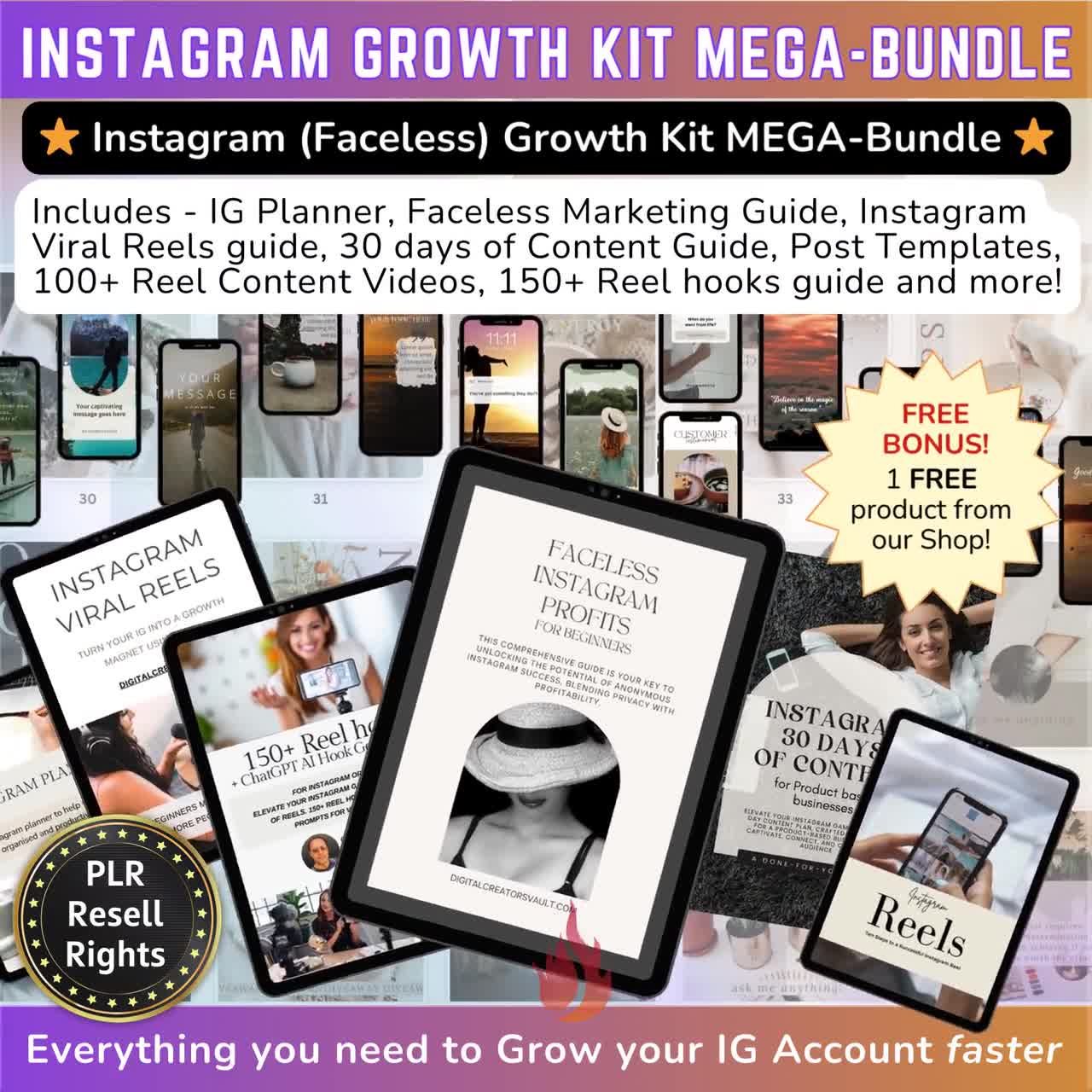 Instagram Growth Kit MINI-Bundle: Faceless Instagram mini-guide, Insta –  MRR Products Vault