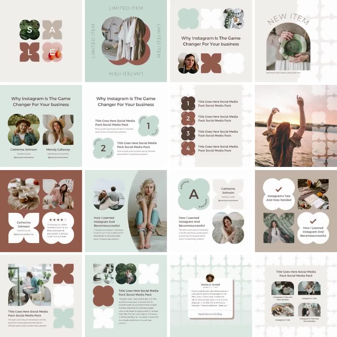 Instagram Template Canva Post Story Mint Reel Cover Carousel Animated  Social Media Pack Quotes, Notification, CTA 